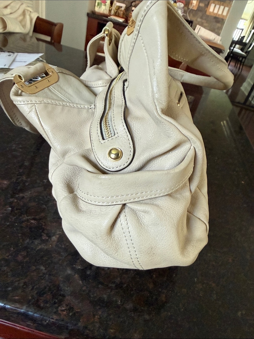 B. Makowsky Beige Tote with Leopard Print Interior - Pre-owned - Picture 3 of 12